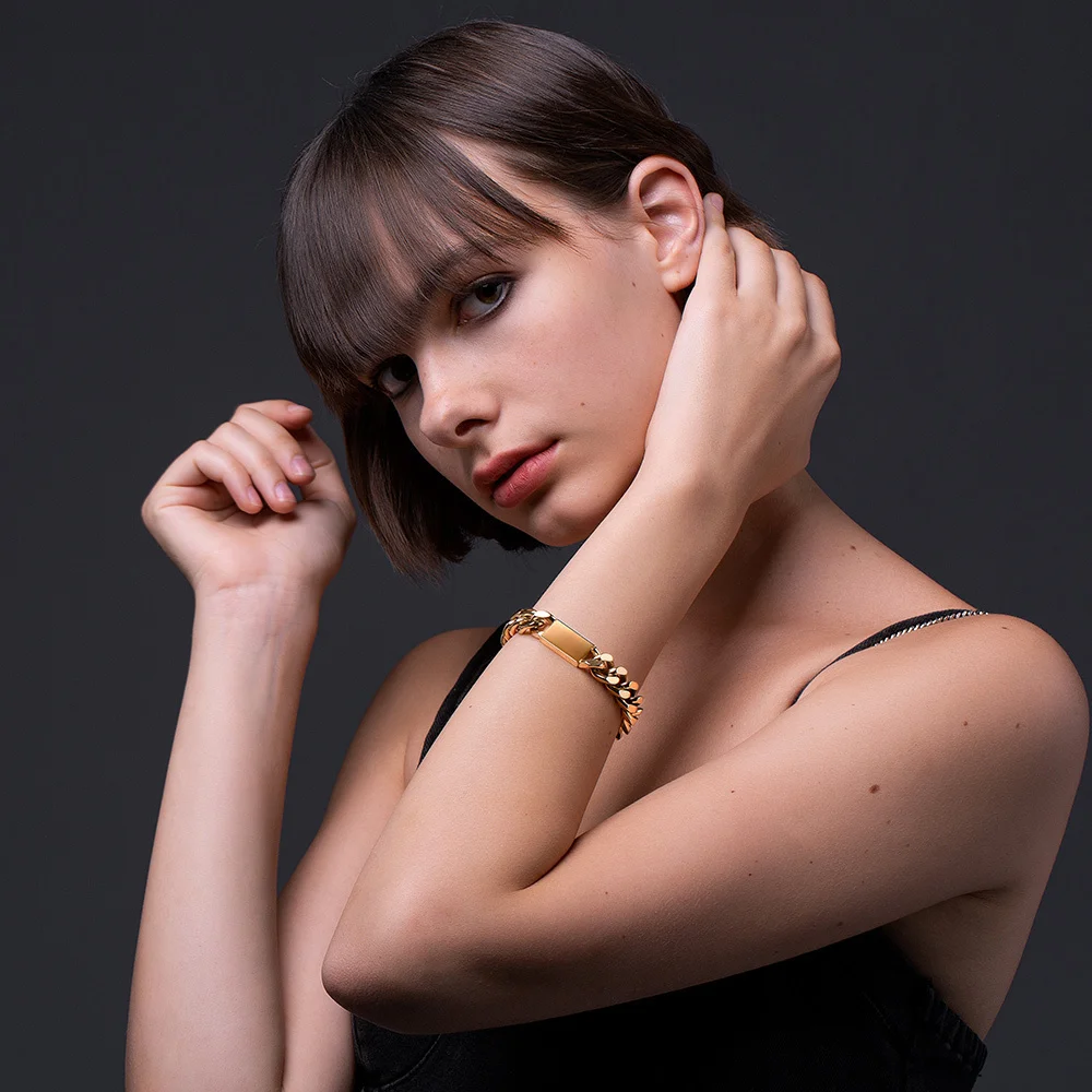 ENFASHION Punk Cuboid Chunky Bracelet For Women Gold Color Stainless Steel Fashion Jewelry Wide Bracelets 2020 Pulseras B202214