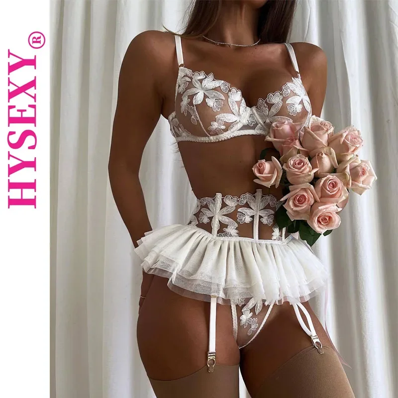 

HYSEXY Lingeries Garter Sets Baby Doll Lingerie Woman Sexy Outfit Mini Skirt Embroidered Bra Erotic Underwear Sex Suit Outfits