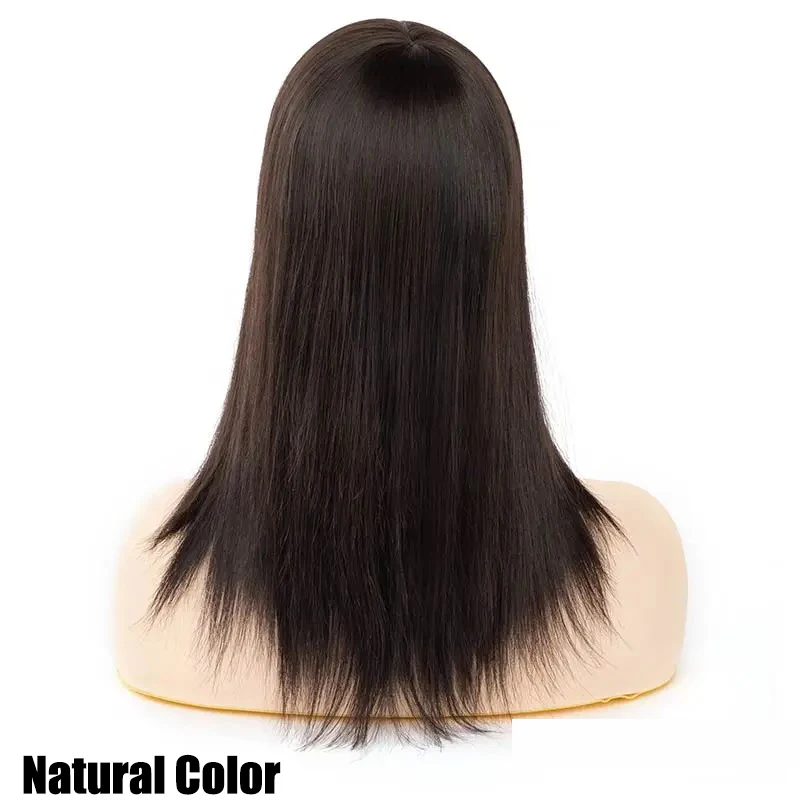 Topper Rambut Manusia Slik & Basis NPu Rambut Eropa Remy Lurus Basis Sutra Full Hand Tied Lembut Bernapas dengan Klip