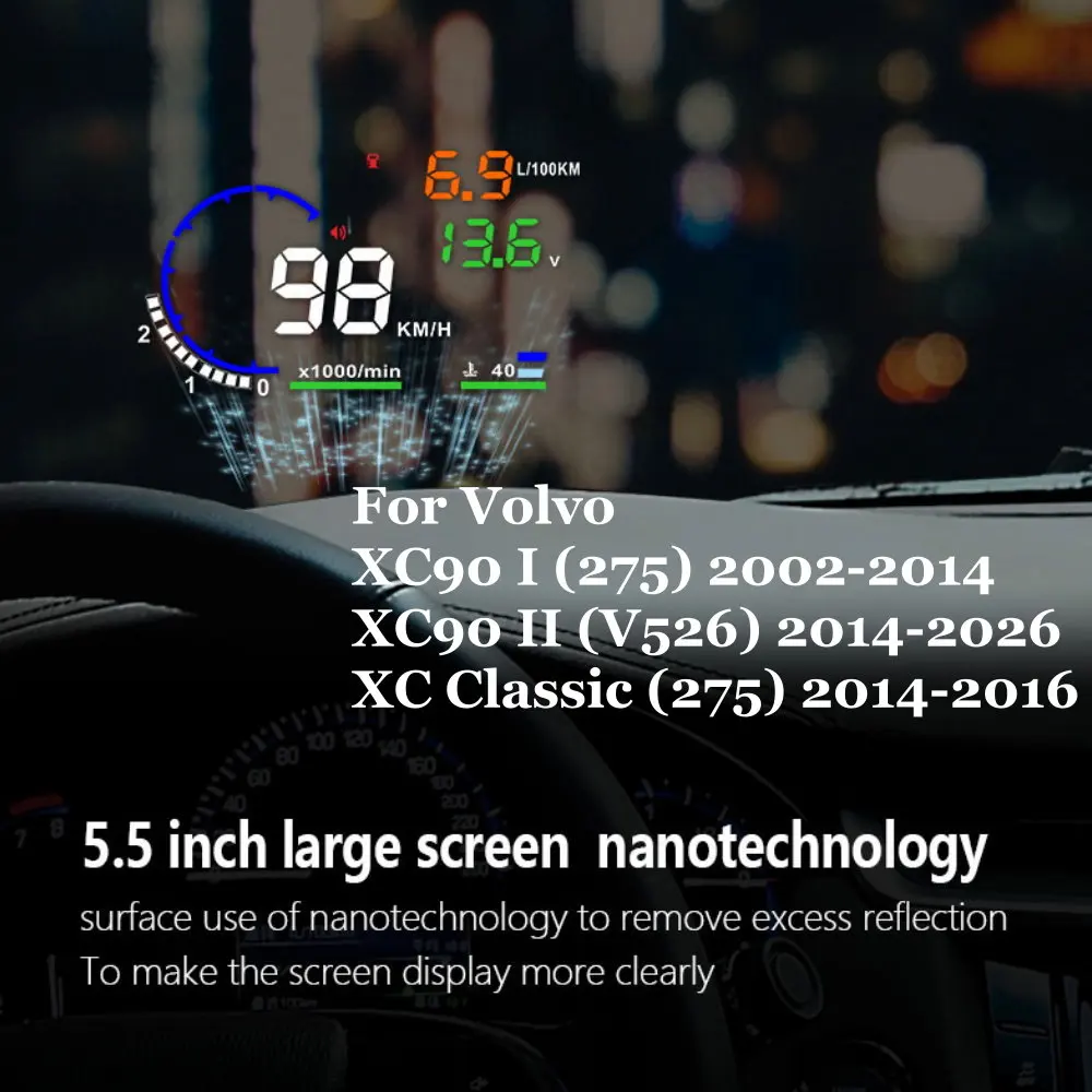 Car HUD Head Up Display LED Windshield Projection For Volvo XC90 I (275) 2002-2014 II (V526) 2014-2026 XC Classic (275) 2014-20