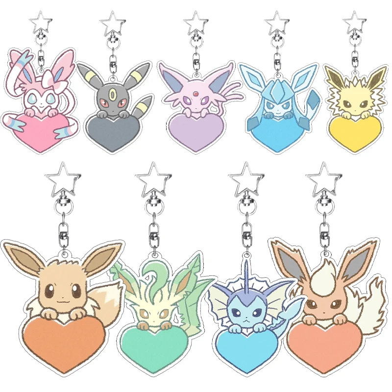 Pareja Anime Eevee Espeon Umbreon Vaporeon Sylveon amor llavero acrílico de dibujos animados lindo creativo niñas niños colgante encanto regalo juguete