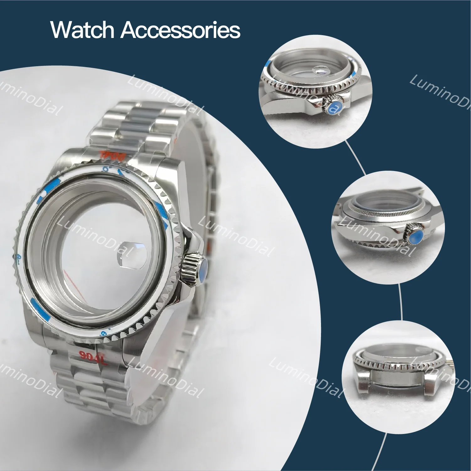 

Men Watch Accessories 40mm SUB series Case Silver color Sapphire Glass Watch Accessories for NH34/35 movements