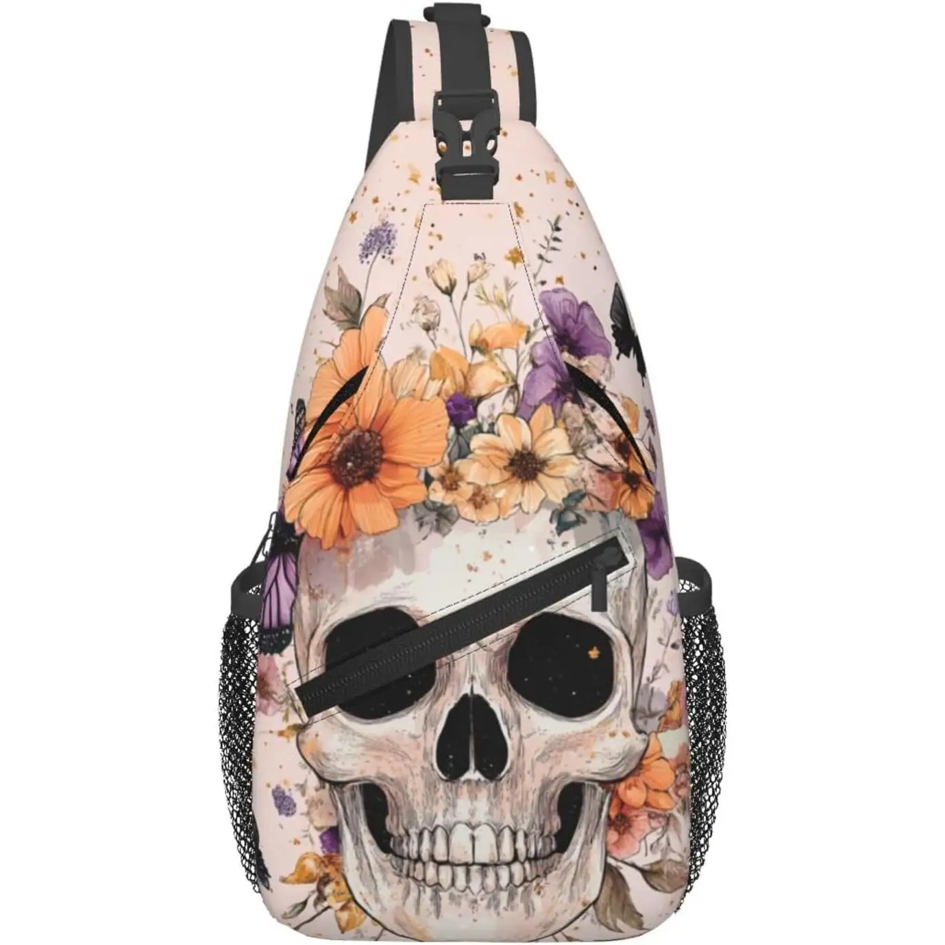 

Sling Bag for Men Women Skull Butterfly Flower Witch Crossbody Backpack Casual Hiking Daypack for Travel Sport Running Chest Bag