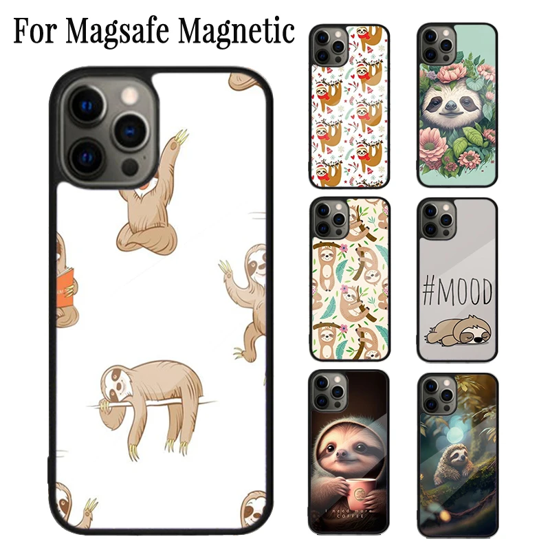 Sloth Cute Animal Magnetic Phone Case Coque For iPhone 16 15 14 Plus 13 12 Mini 11 Pro Max Magsafe Wireless Charging Cover Capa