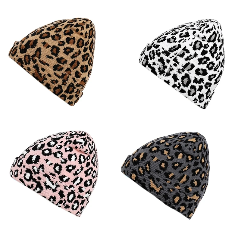 Nuevo estilo, gorro lana Hip Hop, gorro con estampado leopardo, gorro hecho punto, invierno para fiesta Festival