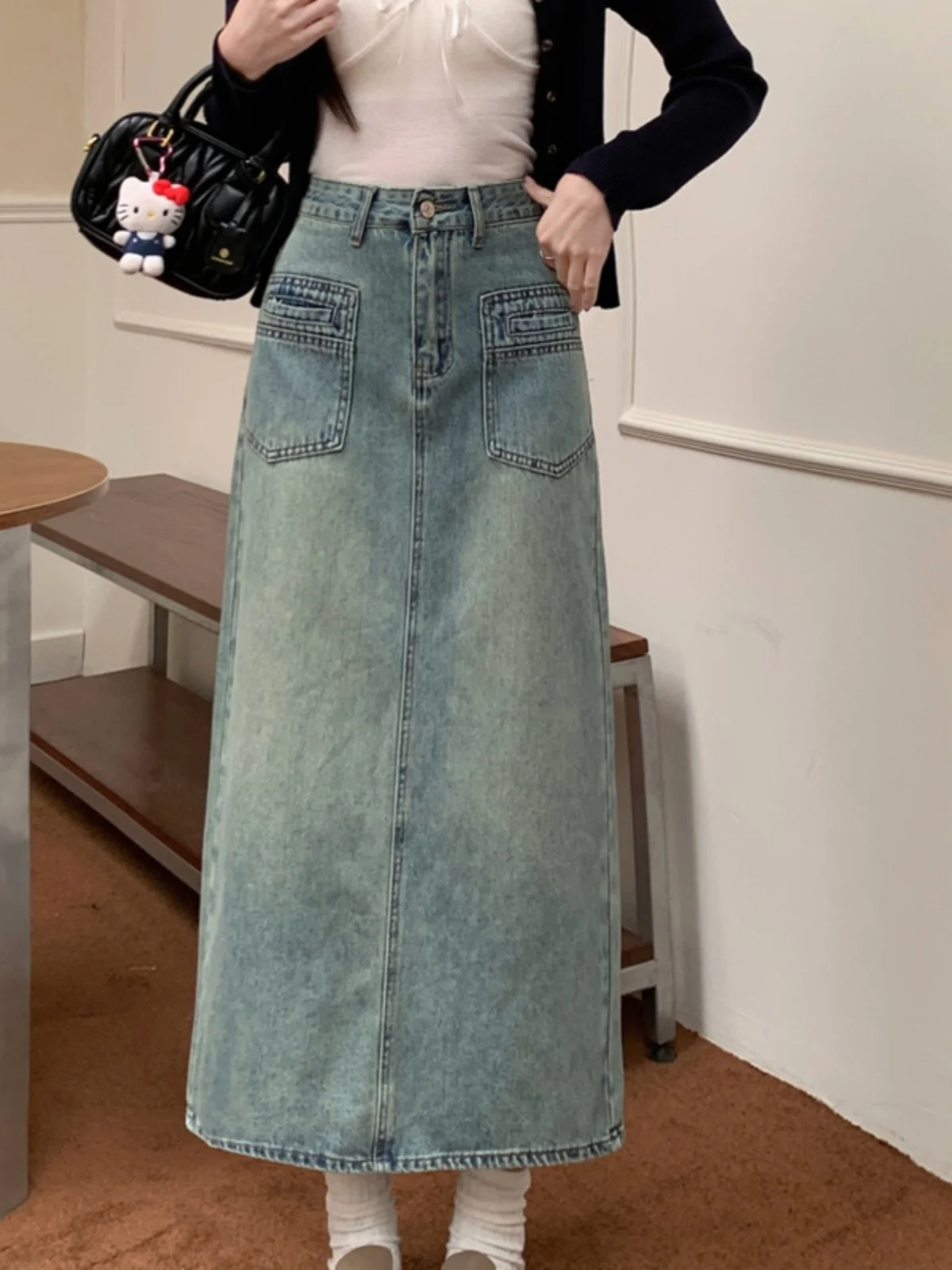 Hoge taille A-lijn rok voor dames Lente Zomer Herfst Denim Split Koreaanse Sle Pendelen ket Design lange rok