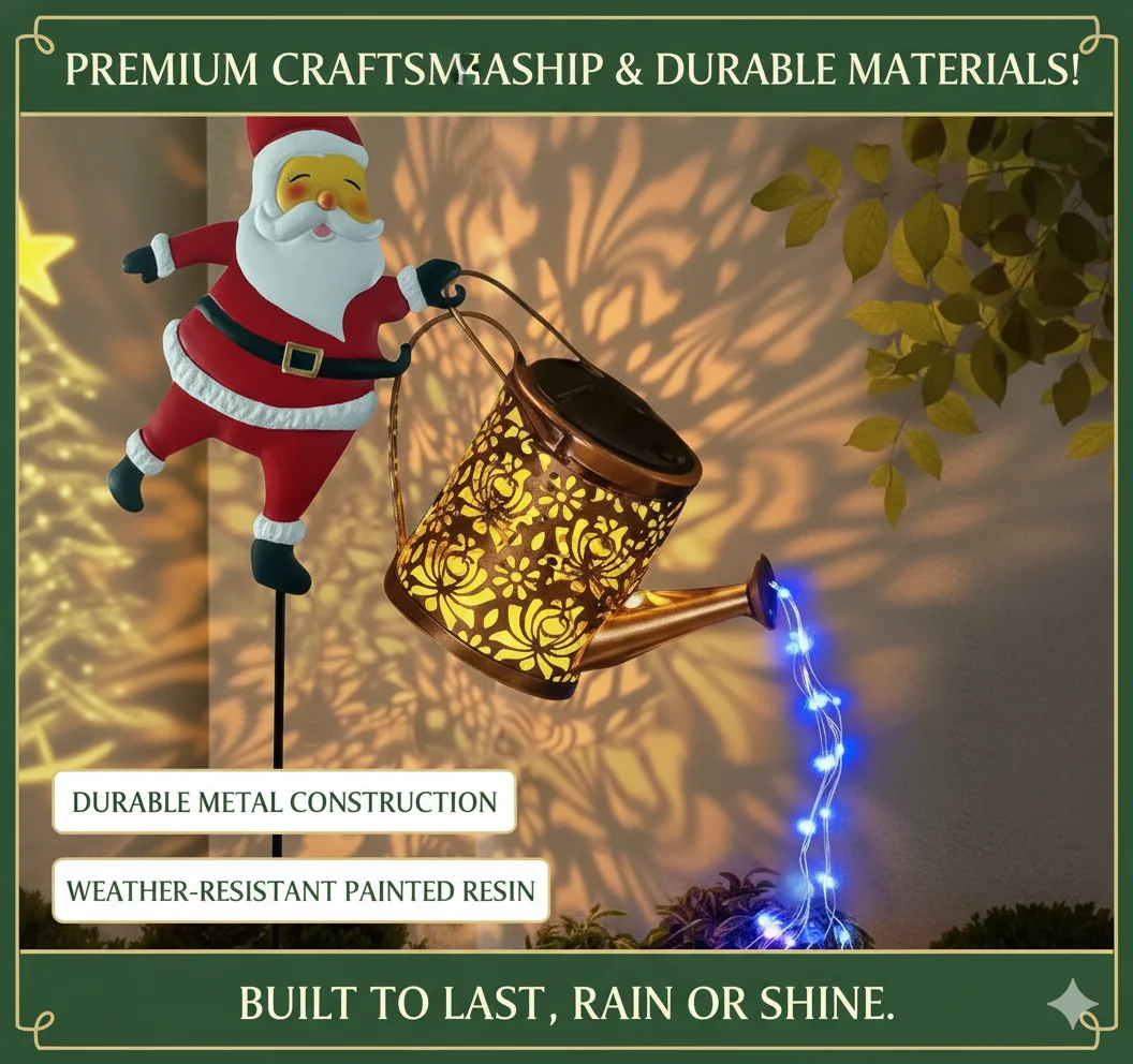 

Christmas Solar Garden Lights Santa Claus Watering Can LED Lamp For Lawn Pathway Outdoor Holiday Night Decoration
