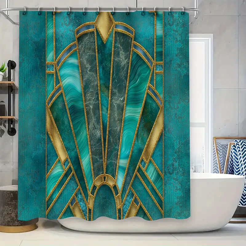 

Coastal Blue Green Teal Abstract Ocean Wave Shower Curtain Set Waterproof Modern Bathroom Decor