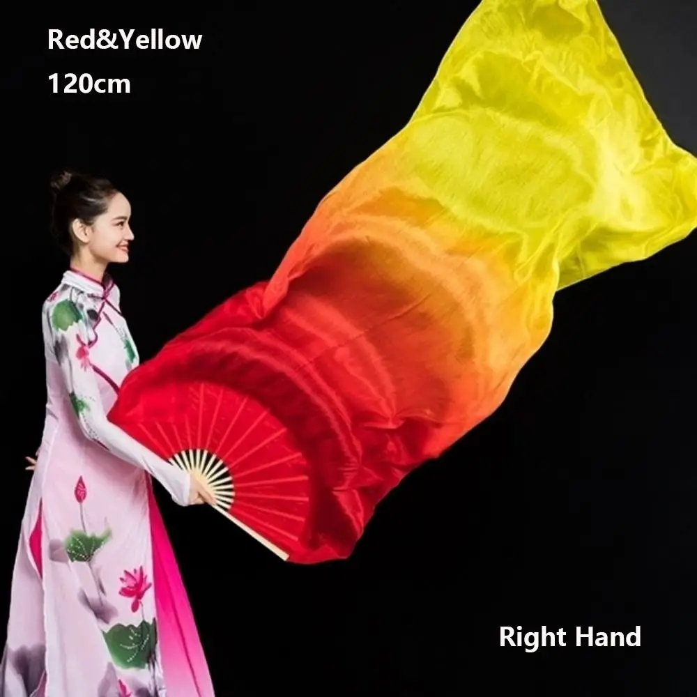 120/150/180cm Kid Women Belly Dancing Fan Right&Left Hands Yellow&Orange&Red Practice Long Imitation Silk Fans Tricolor Gradient