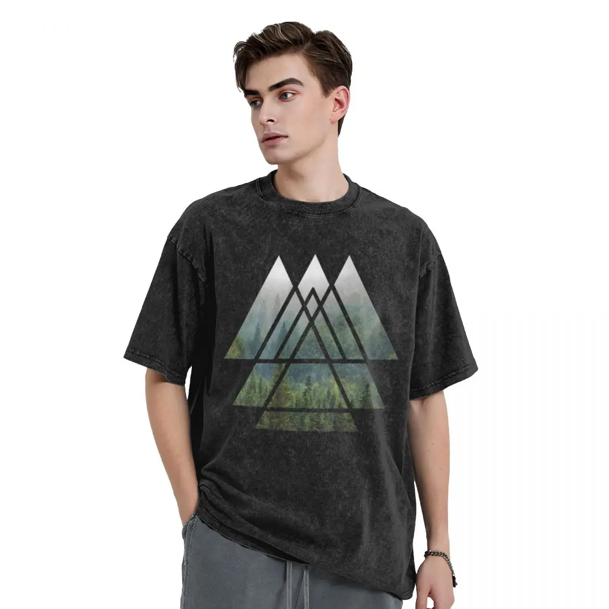 Sacred Geometry Triangles - Misty Forest T-Shirt anime t shirts essential t shirt plain black t shirts men