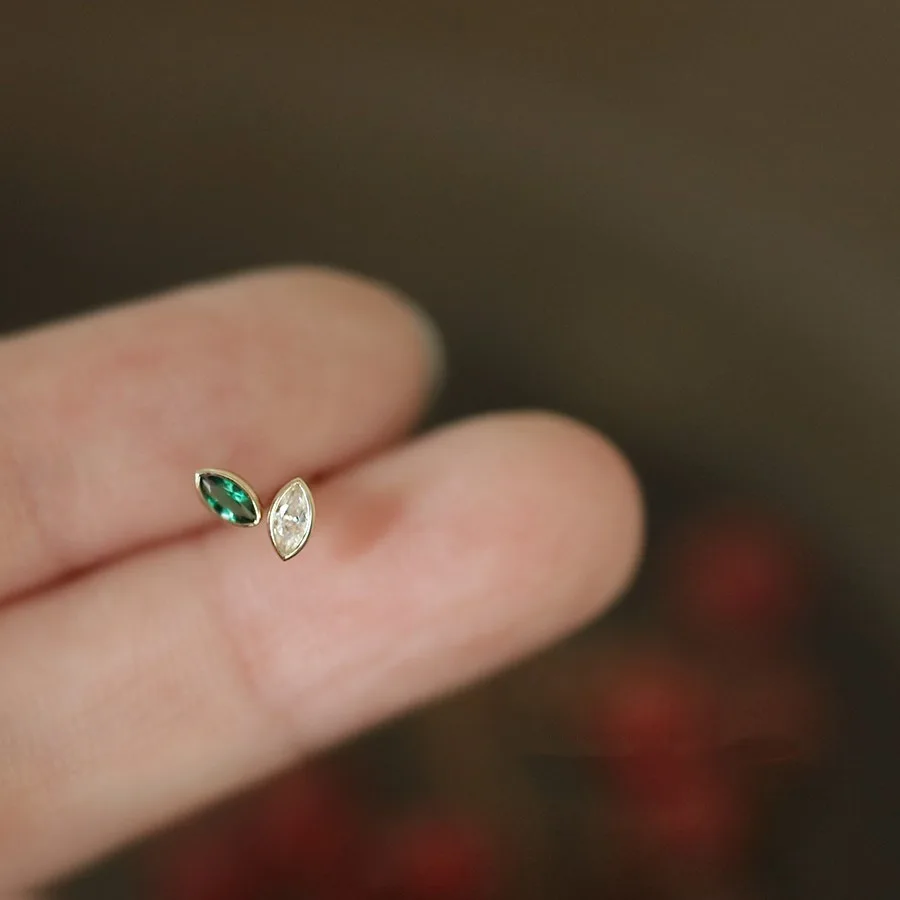925 Sterling Silver Plated 14K Gold White Green Geometric Zircon Earring for Women Korean Delicate Mini Jewelry Gifts view 2