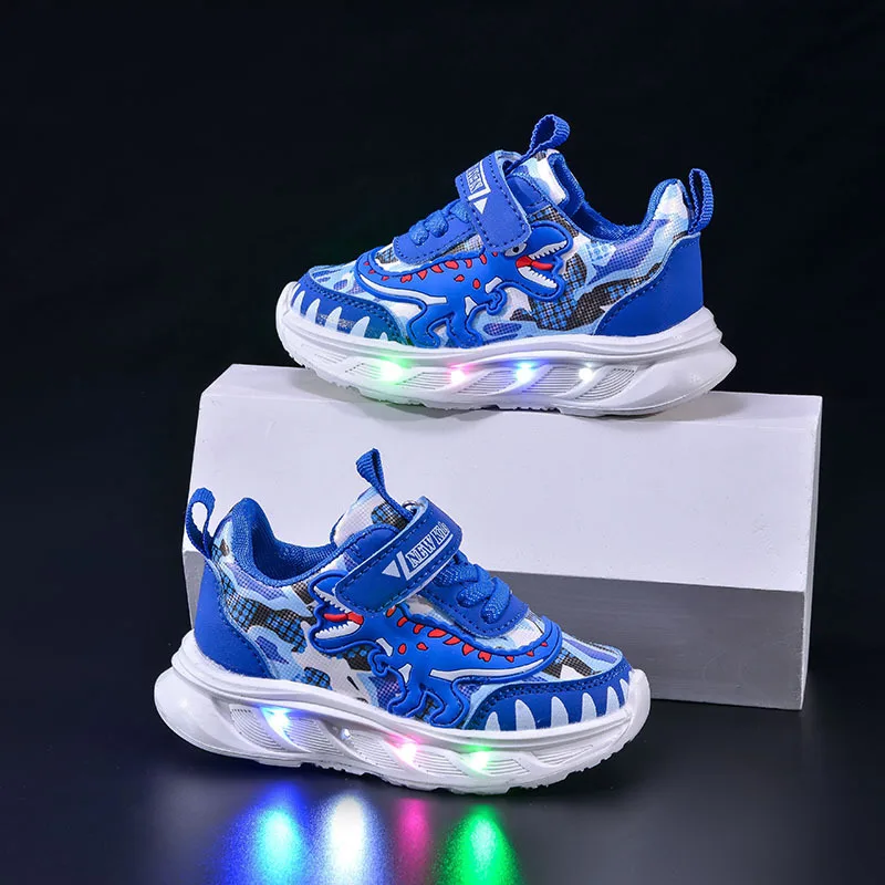 Cartoon Dinosaur Children Sports Shoe Fashion Boys Shoes Casual Shoes LED Lights Tennis Sneakers Basketball Shoes