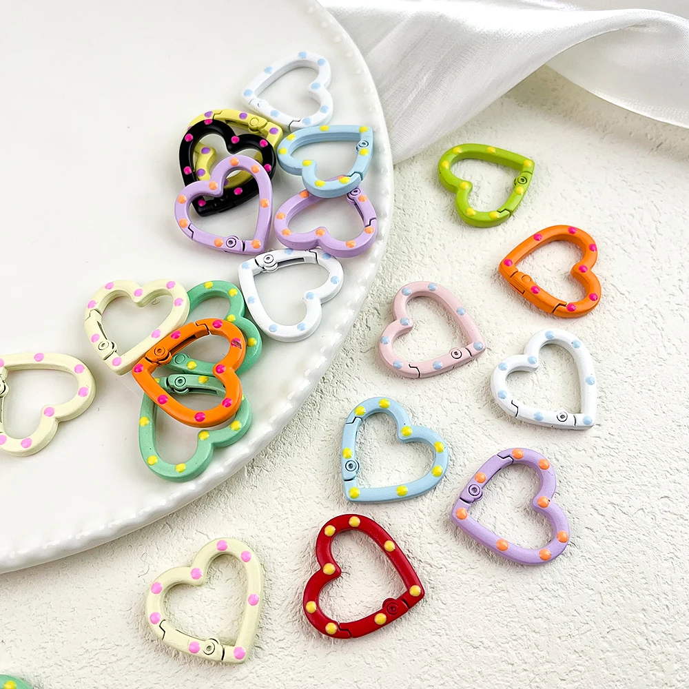 5/10 قطعة متعدد الألوان الحب القط دائرة الربيع مشبك المفاتيح جراد البحر المشبك DIY كيرينغ الكلب سلاسل مشبك صنع المجوهرات اكسسوارات