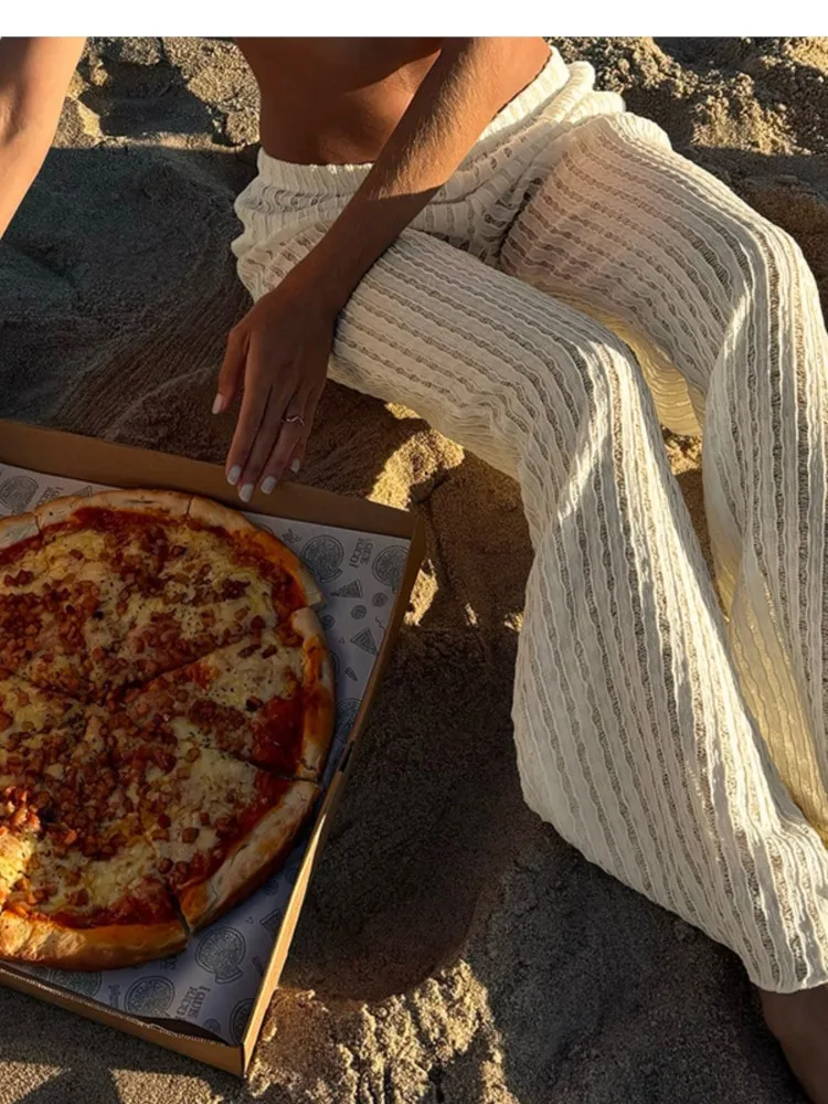 

Женские повседневные брюки 2026: вязаные, пляжные, свободные, с широкими штанинами, однотонные, простой стиль, универсальные, для отпуска и пляжа