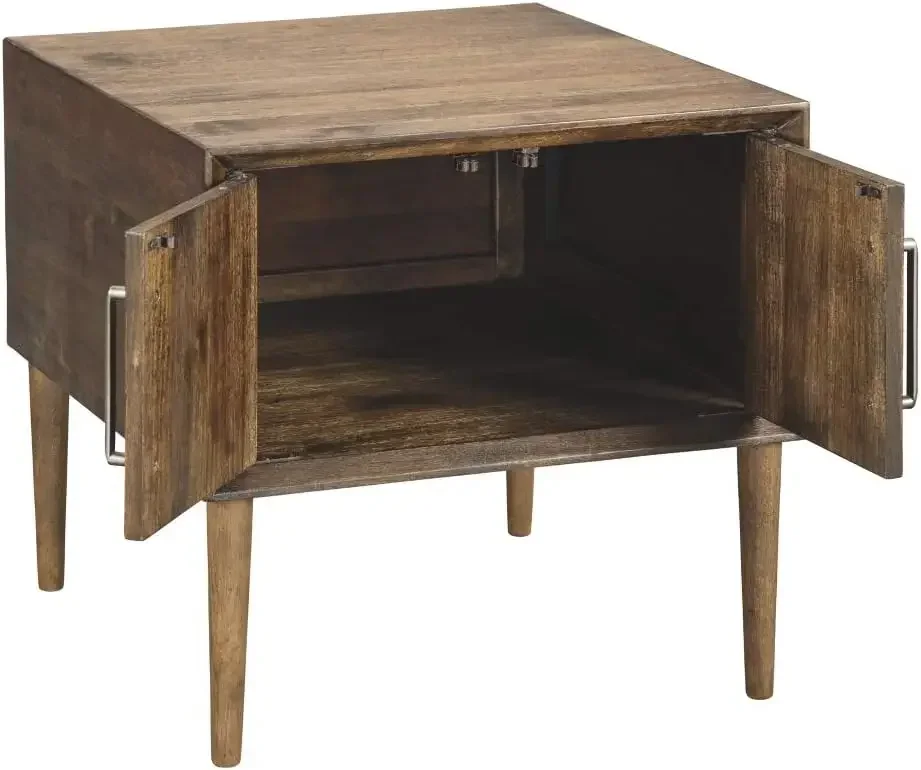 Ashley Kisper-Mid-Century Modern Square End Table, Signature Design, armário marrom escuro, espaço de armazenamento