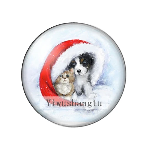 Cartoon cute Christmas dog bear penguin paintings 12mm/18mm/20mm/25mm Round photo glass cabochon demo flat back Making findings