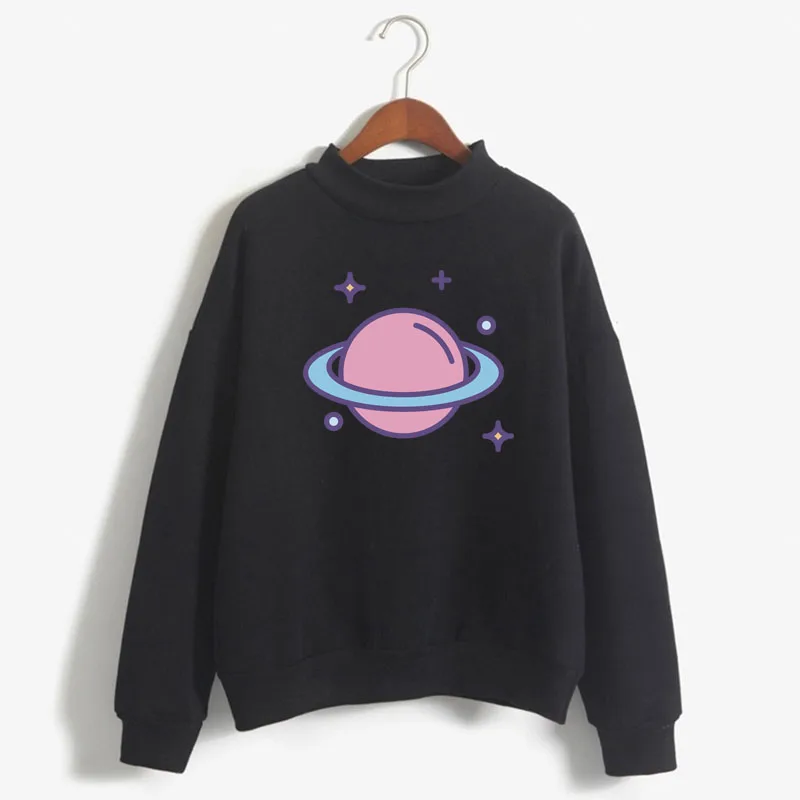 

Simple Planet Space Print Woman Sweatshirt Sweet Korean O-neck Knitted Pullover Thick Autumn Winter Candy Color Women Clothes