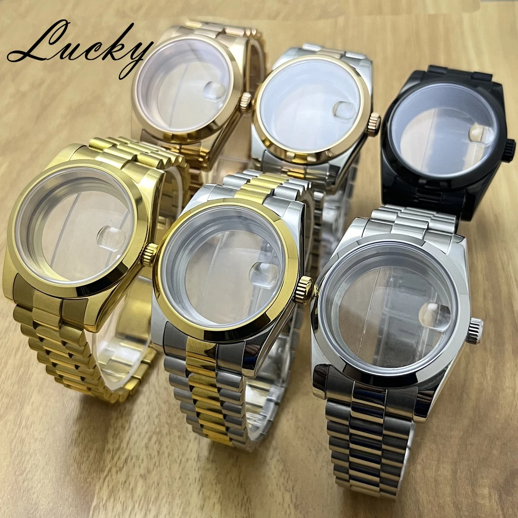 

Корпус часов 36 мм/40 мм, президентский браслет из нержавеющей стали 904L, сапфировое стекло для механизма NH34 NH35 NH36 NH38 ETA2824