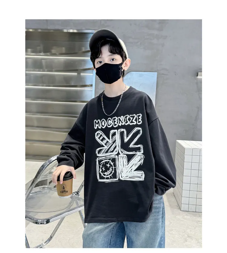 Kinder Jungen T-Shirts Kleinkind Baby Langarm-Oberteile für Kinder Herbst Buchstaben Pfeile Druck Baumwolle Koreanisches Sweatshirt Jungen T-Shirts – Detail 7
