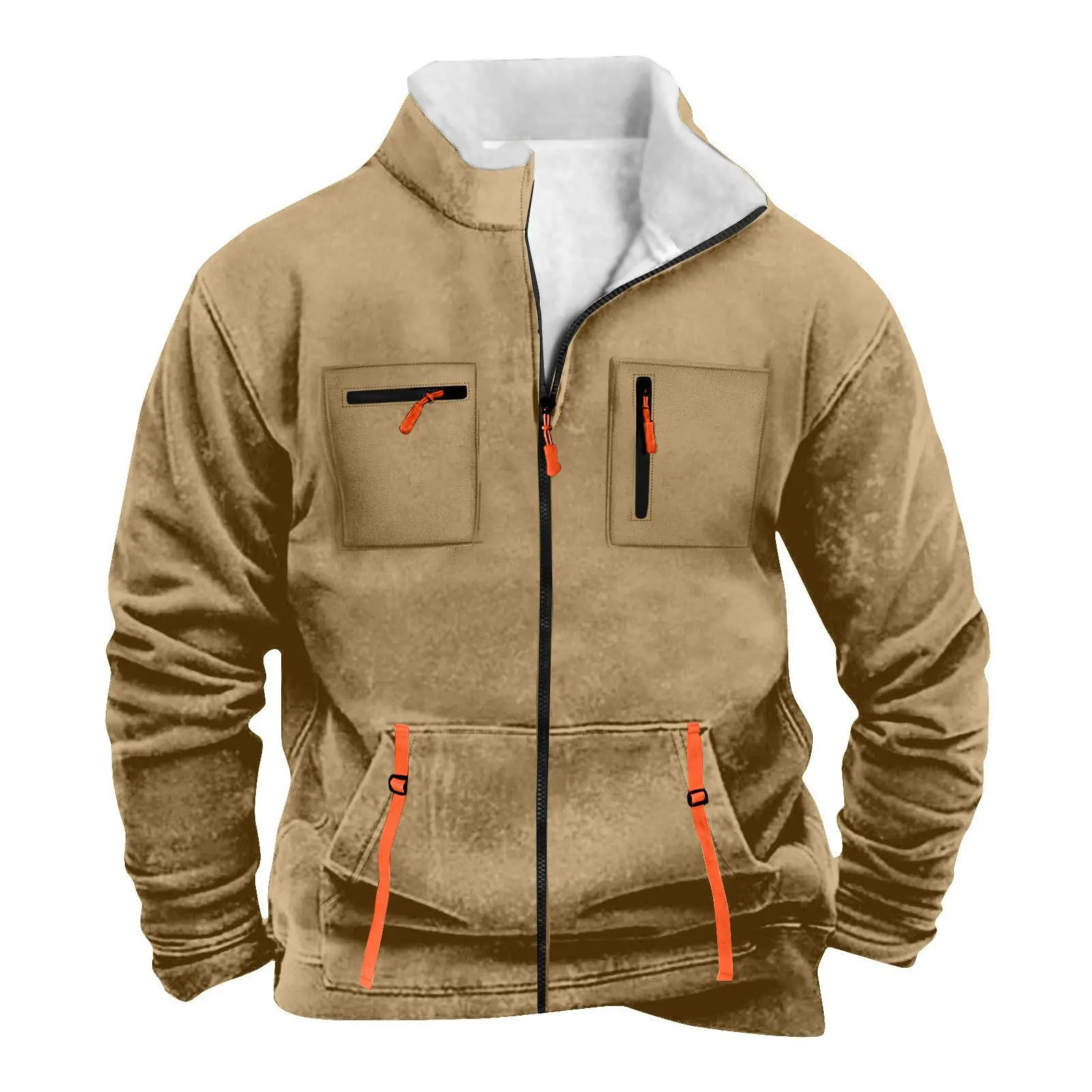 Solid Color New Autumn And Winter New Products Men's Multi-zipper Pocket Decorative Sweater Half Zipper Printing Casual Trend