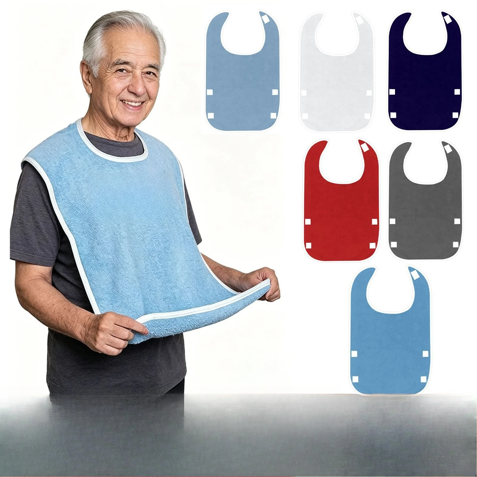 Adjustable Extended Elderly Mealtime Bib, Anti-Stain Food Catcher Bib for Men Women