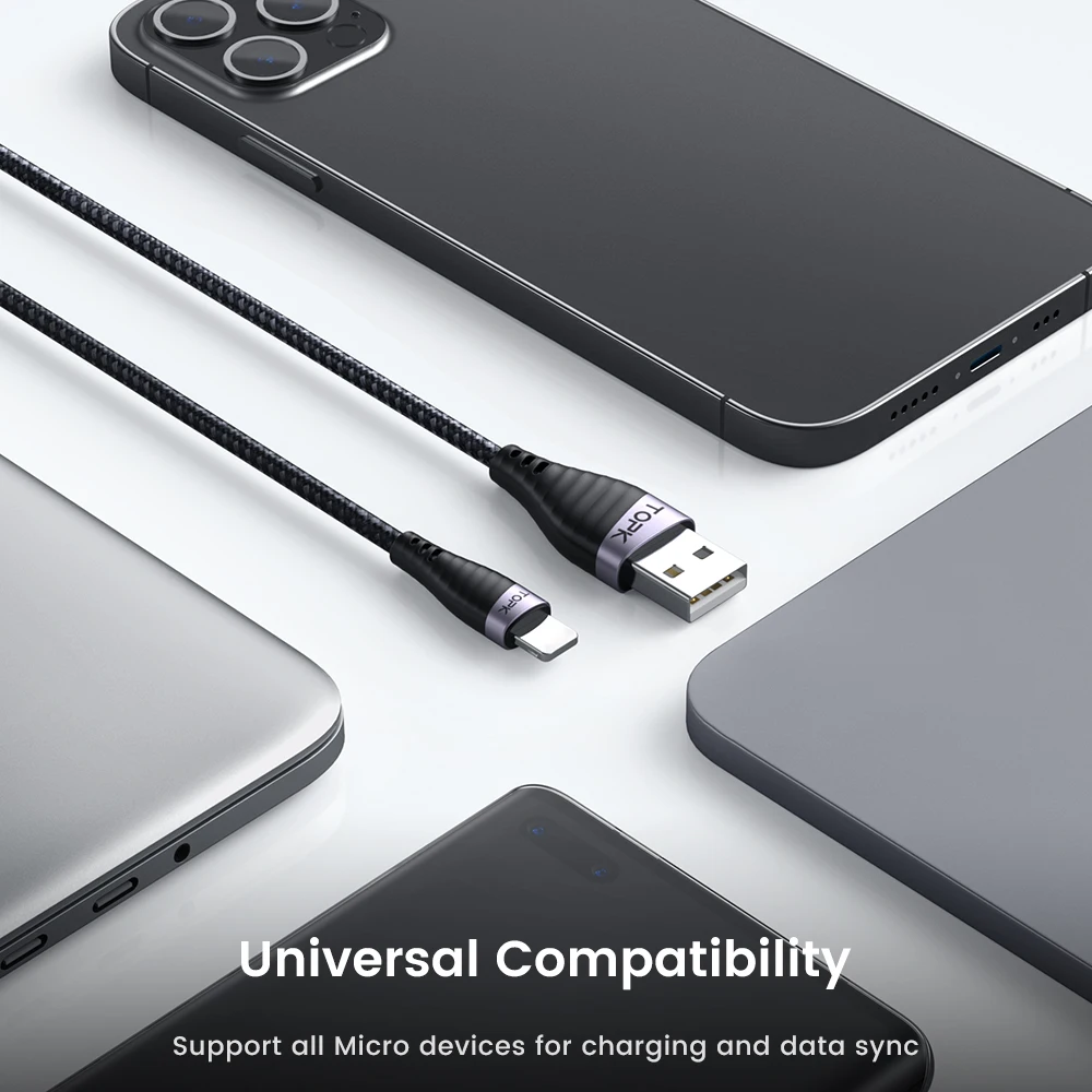 TOPK AN15 Micro USB  & USB C Cable 2.4A Fast Charging for IPhone Samsung Fast Charge Charging Lighting Data Cable Cord Wire