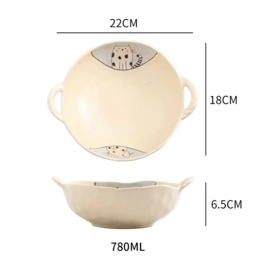 7.5inch Japanese Household Noodle Bowl Ceramic Soup Bowl With Handle Salad Pasta Bowl Kitchen Tableware Microwave Oven Bakware