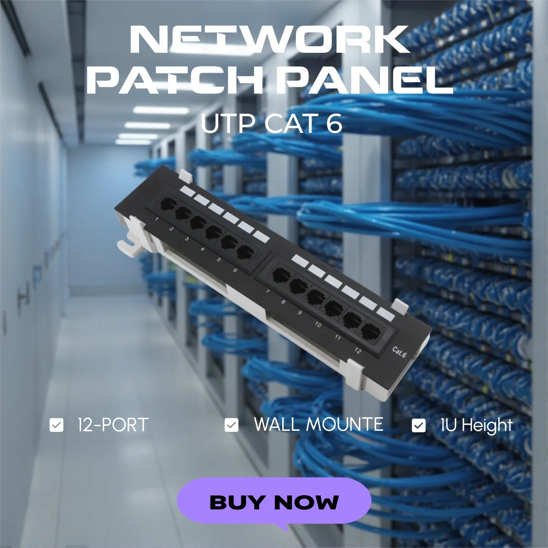 12 Port Wall Mount Patch Panel CAT5E CAT6 Unshielded | Ethernet Network Cable Solution | For Telecom Box & Office Cabling Black