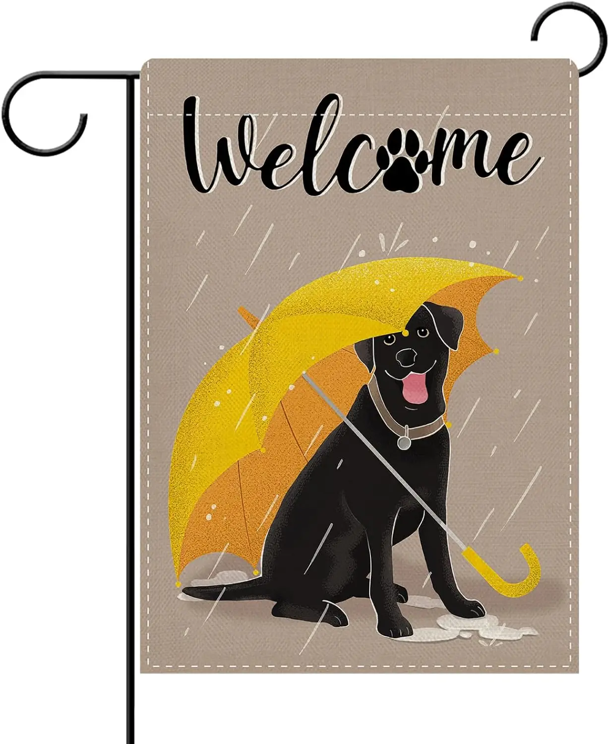 Dyrenson Welcome Black Labrador Dog Decorative Garden Flag, Yellow Umbrella Rainy Yard Outside Home Decoration Pet Lover Gif hhz