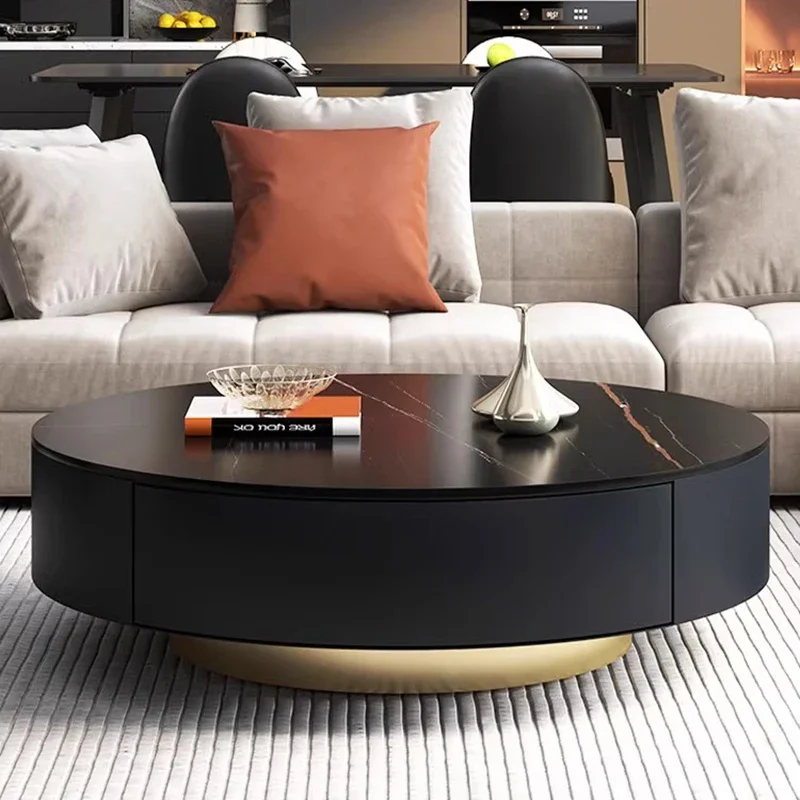 

Drawers Black Round Coffee Tables Luxury Organizer Breakfast Creative Side Table Aesthetic Entryway Table Basse Home Furniture