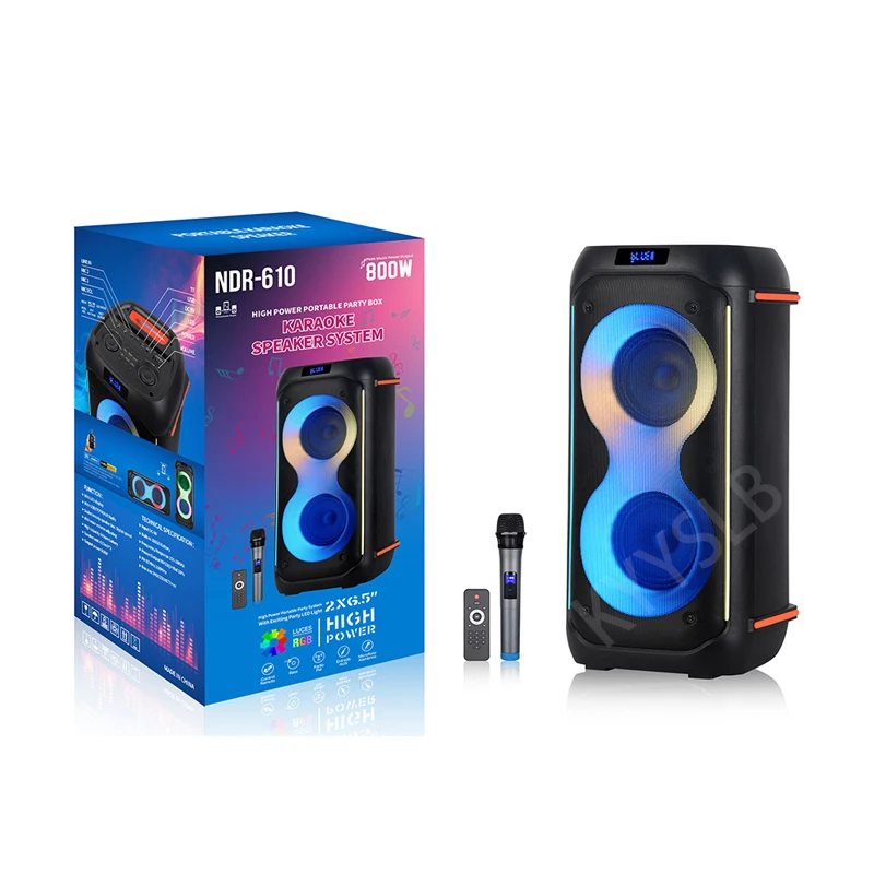 

40W Dual 6.5 Inch Subwoofer Active Speaker Led Light Outdoor Audio Portable Home Blueteeth Loudspeaker Music Player