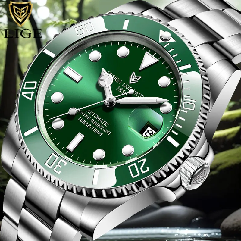 

LIGE водонепроницаемые часы для мужчин, модные деловые часы, мужские повседневные спортивные сильные светящиеся автоматические мужские механические наручные часы