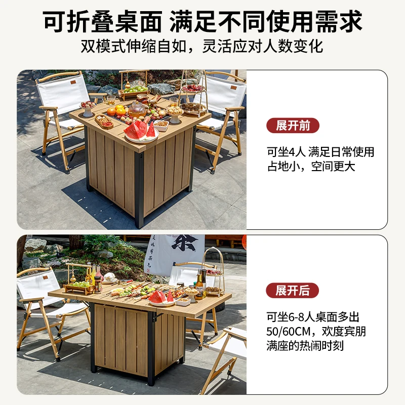 Outdoor barbecue table, surrounding stove, making tea, household balcony, tables and chairs, indoor courtyard, villa, charcoal r