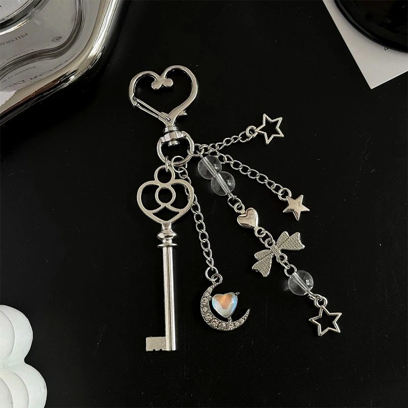 Y2k Blue Love Moon Key Chain Ins Style Phone Pendant Headphone Case Charm Bag Decor Car Key Ring