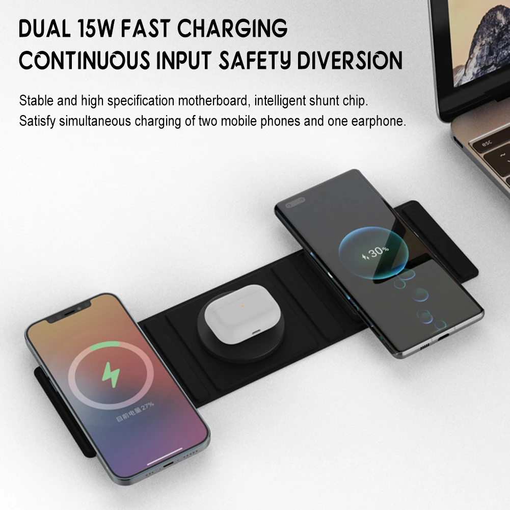 3 In 1 Folding Wireless Charger With Multi Color Portable Durable Fast Phones Charger For Earphone Phone Watch