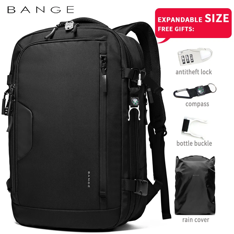 Bange 40L Travel Backpack Men USB Anti-theft 17.3 Laptop Backpack School Expandable Bag Compass Fashion Male Backpack Large