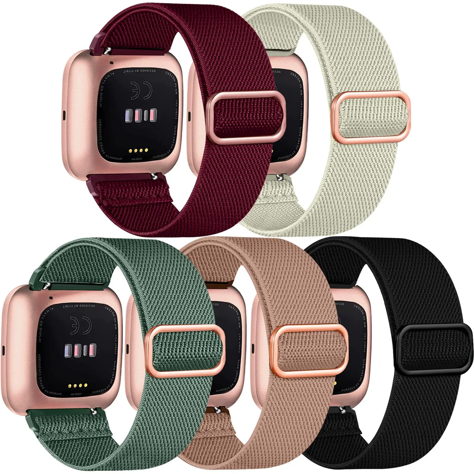 

5 Packs Strap for Fitbit Versa2 1 Versa Lite Band Adjustable Elastic Woven Nylon Loop Sport Watchband Bracelet Fitbit Sense Band