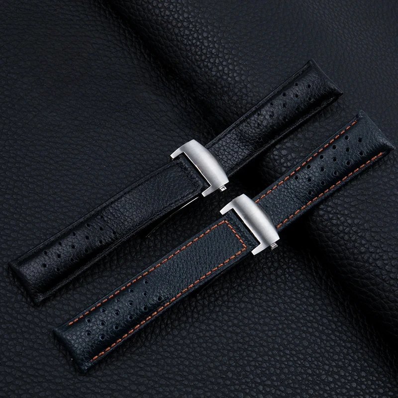 Pulseira de relógio de couro genuíno para heuer tag monaco golfo série dissipação de calor sweatproof respirável pulseiras de couro 22mm