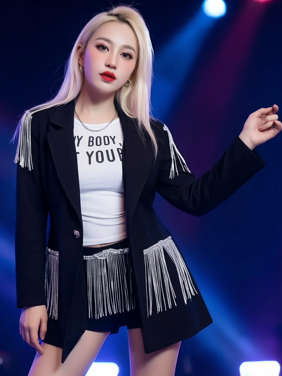 Women's Stage Performance Jacket Hollow out Jazz Dance Outfit Wedding Host Singing Performance Flashing Tassel Coat