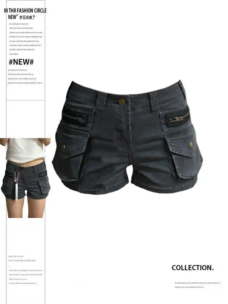 

Summer Women American Abi Denim Cargo Shorts Harajuku Y2k Streetwear Shorts 2000s Jean Hot Pants Japanese Grunge Cyber Punk New
