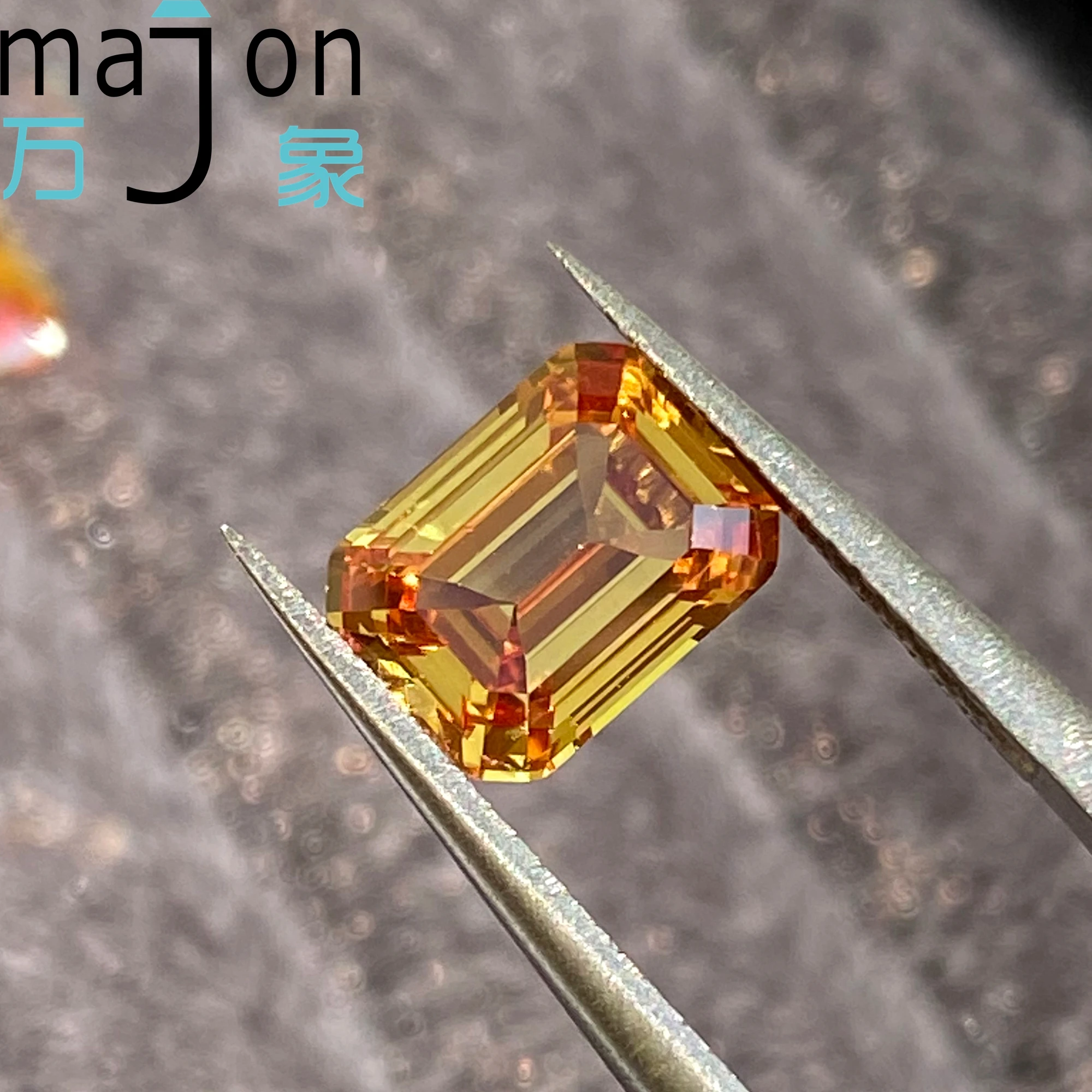 Majon Lab-Grown Sapphire Orange Color Emerald Cut Hand-Cutting for DIY Jewelry Making Selectable Material Certificate Top