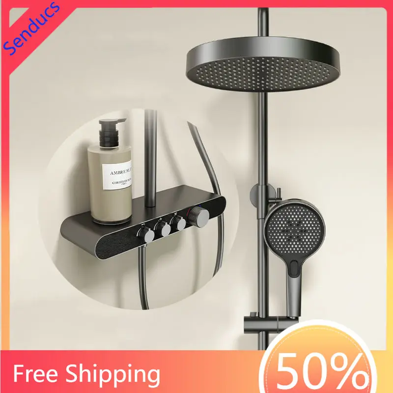 Hot Cold Waterfall Bathroom Shower Set 12 Inch Rain Shower Head Brass Bathroom Faucets Luxury Hot Cold Bathroom Shower System