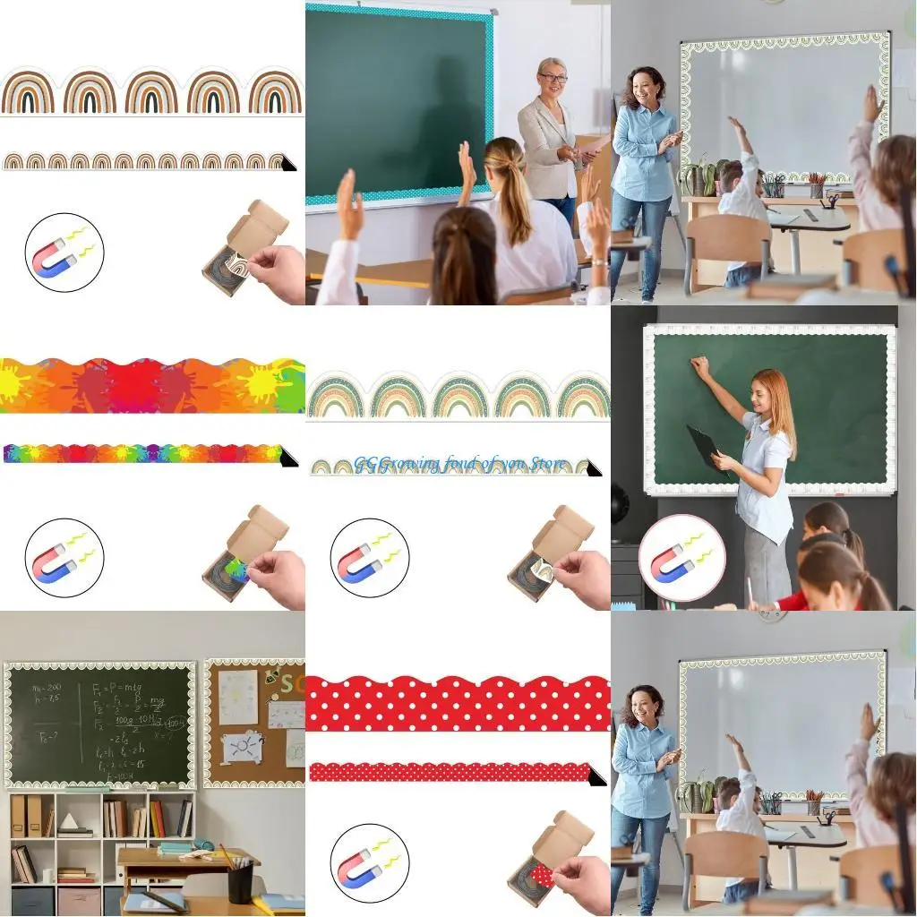 H9EB Bulletin Board Border Rainbow Theme Design Straight Border Trim for School Party