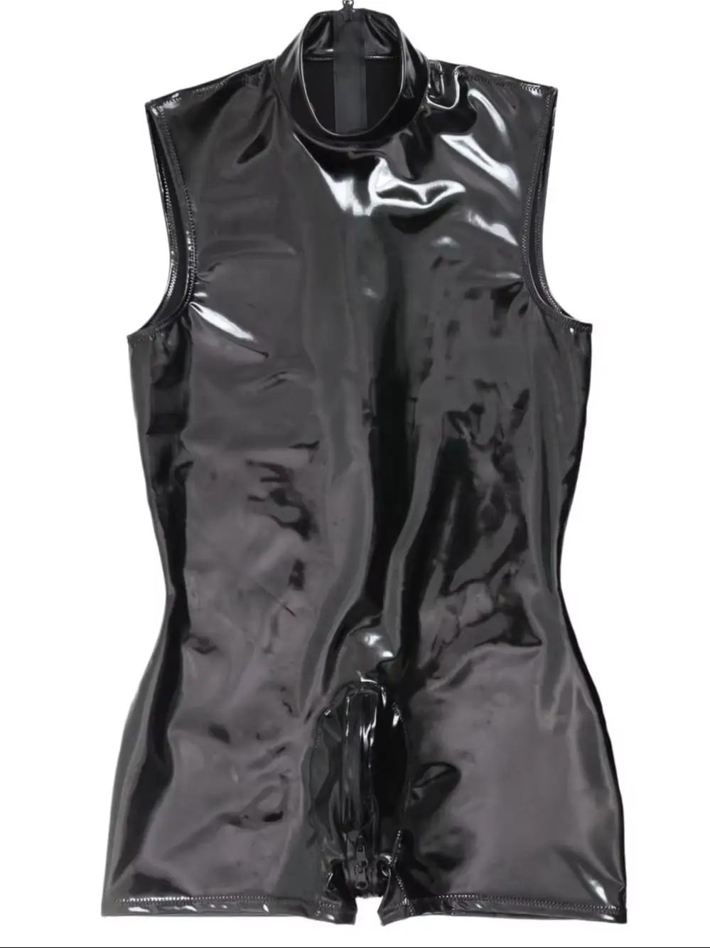 Sleeveless Wet Look PVC Playsuits Swimsuit Shiny PU Leather Zipper Pouch Bodysuit Tights Gym Tank Tops Body Teddies Vest Leotard