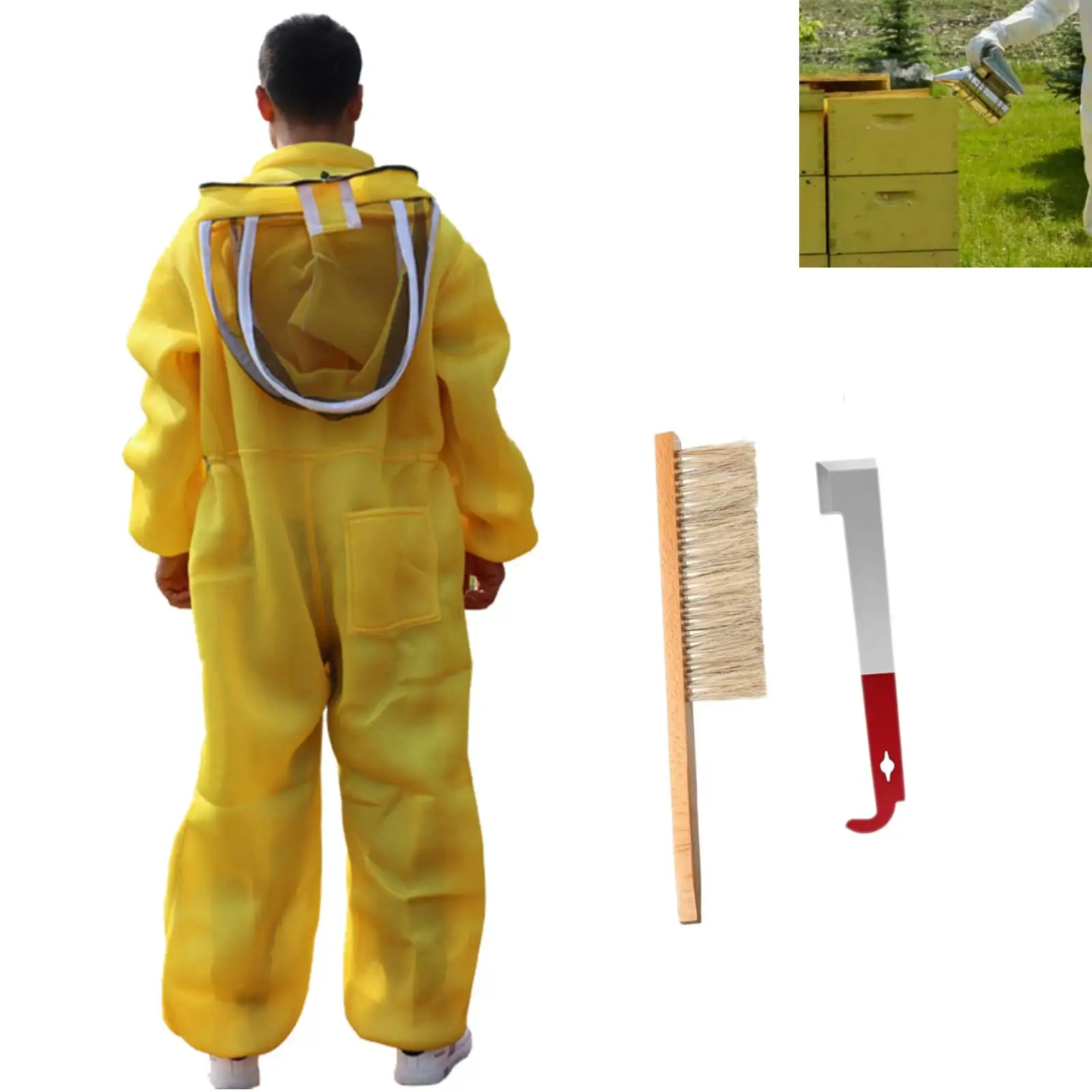 3-in-1 Beekeeping Supplies Set, Breathable Beekeeping Supplies, Stainless Steel J Hive Tool, Beekeeping Brush Beekeeping Tool