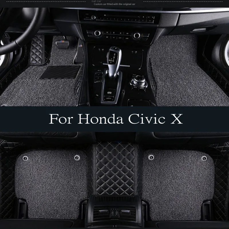 

Car Floor Mats For Honda Civic X 10 FC FK 2016~2021 Rugs Leather Floor Mat Carpets Interior Parts Waterproof Pad Car Accessories