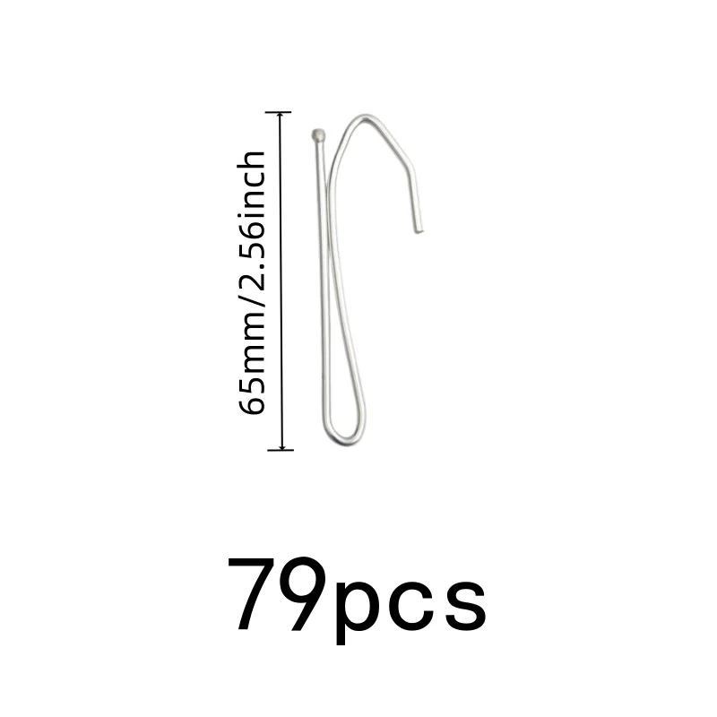 79 pcs Single Curtain Hooks, Living Room Curtain Rod, Silver Iron Material, Smooth Sliding Hook, Multipurpose