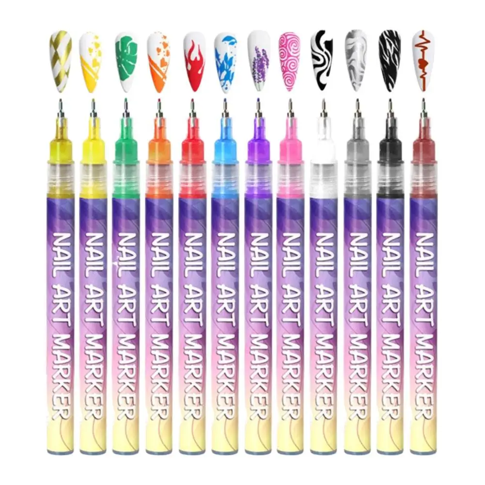 

12 Color Set Nail Art Graffiti Pen High-precision Fine Tip Nail Art Graffiti Pen Nail Drawing DIY Quick Drying Dot Hook Pen