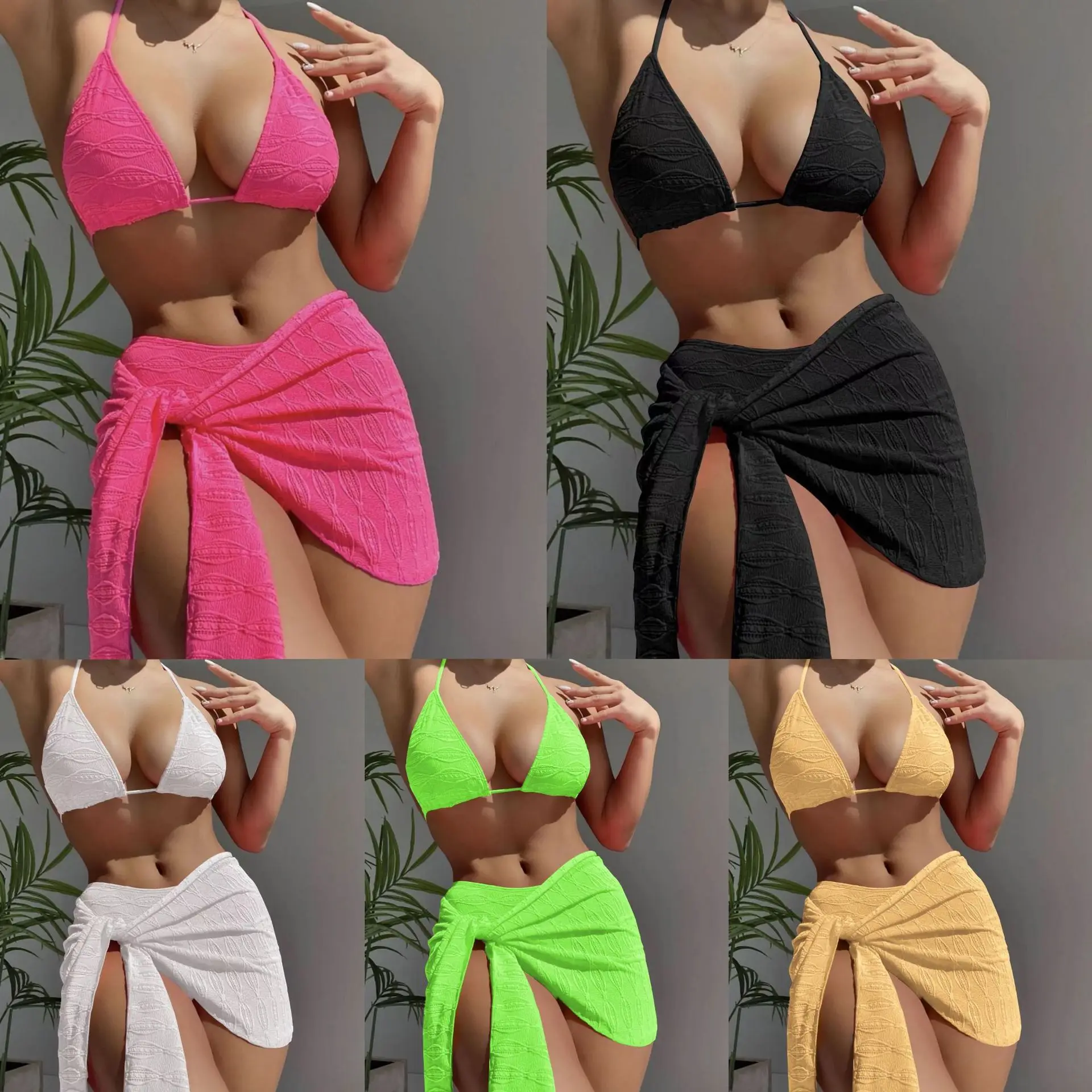 

2025 new European and American halter strap-up three-piece swimsuit three-piece ins style swimsuit bikini bikini