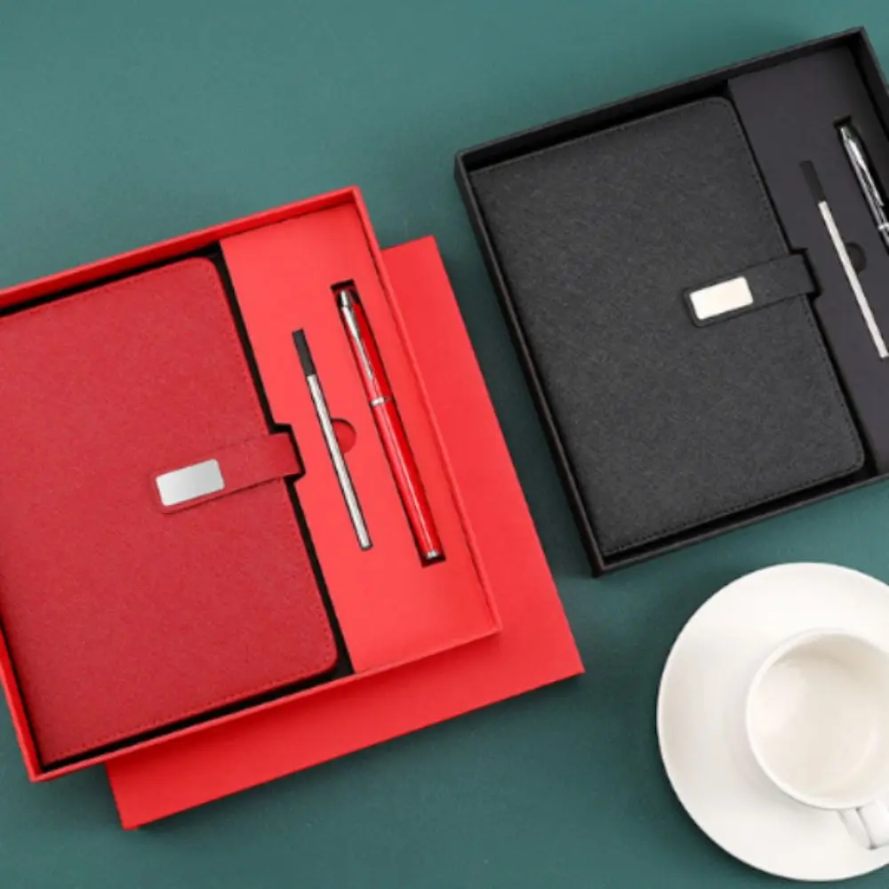 PU-leer Bedrijfsgeschenken Set Stylus Pen Navulset Notebook Pen Set Flash Drive Aangepaste afdrukken Vergadering Kladblok